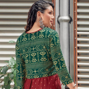 Maroon Printed Rayon Anarkali Kurti