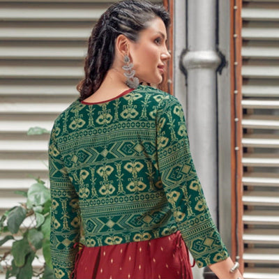 Maroon Printed Rayon Anarkali Kurti