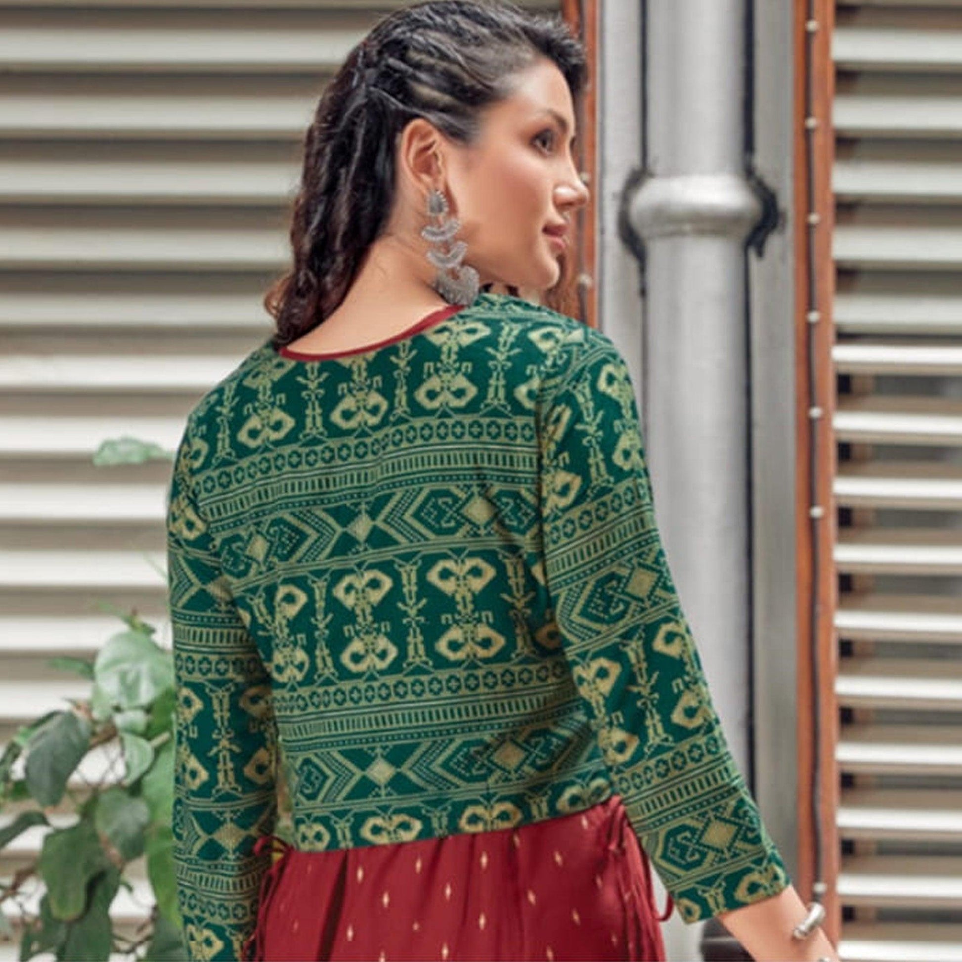 Maroon Printed Rayon Anarkali Kurti