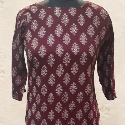 Maroon Printed Rayon Kurti