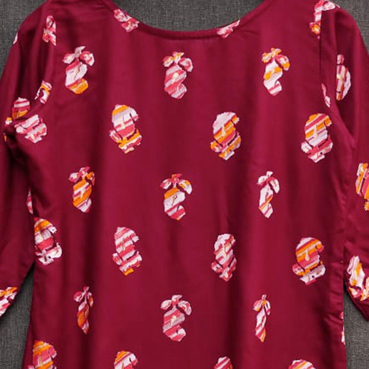 Maroon Printed Rayon Top