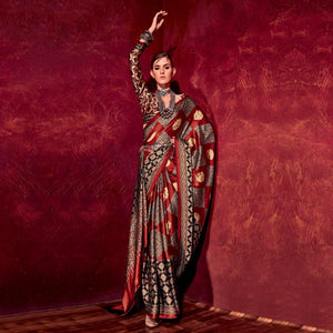 Maroon Printed Satin Saree