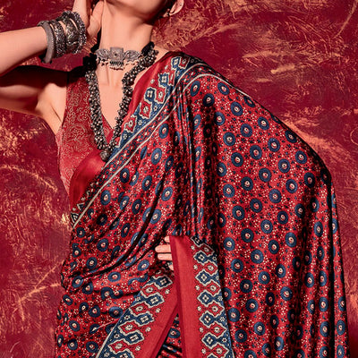 Maroon Printed Satin Saree