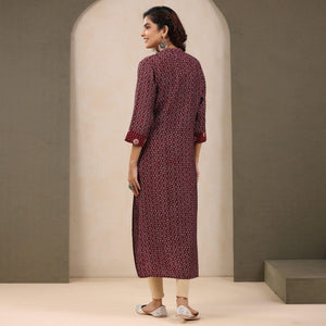 Maroon Printed With Embroidered Chanderi Kurti