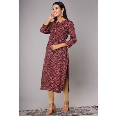 Maroon Jaipuri Print With Gota Patti Work Cotton Blend Kurti