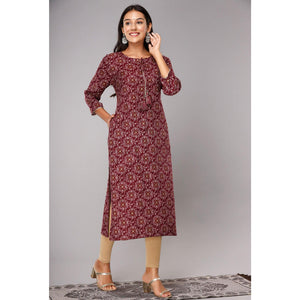 Maroon Jaipuri Print With Gota Patti Work Cotton Blend Kurti