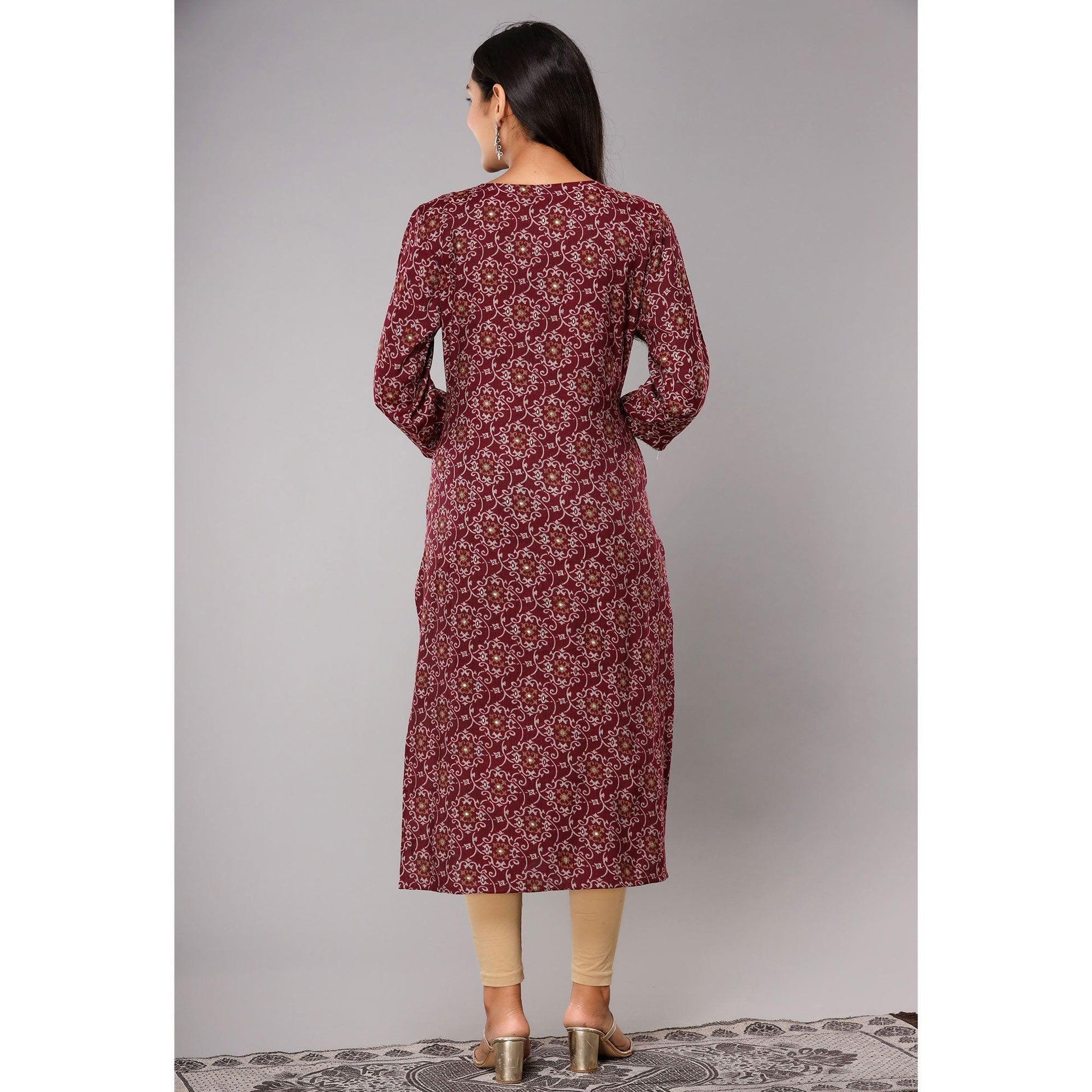 Maroon Jaipuri Print With Gota Patti Work Cotton Blend Kurti