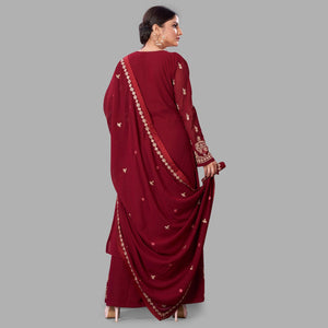 Maroon Semi Party Wear Embroidered Heavy Georgette Palazzo Suit