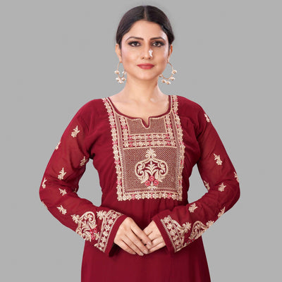Maroon Semi Party Wear Embroidered Heavy Georgette Palazzo Suit