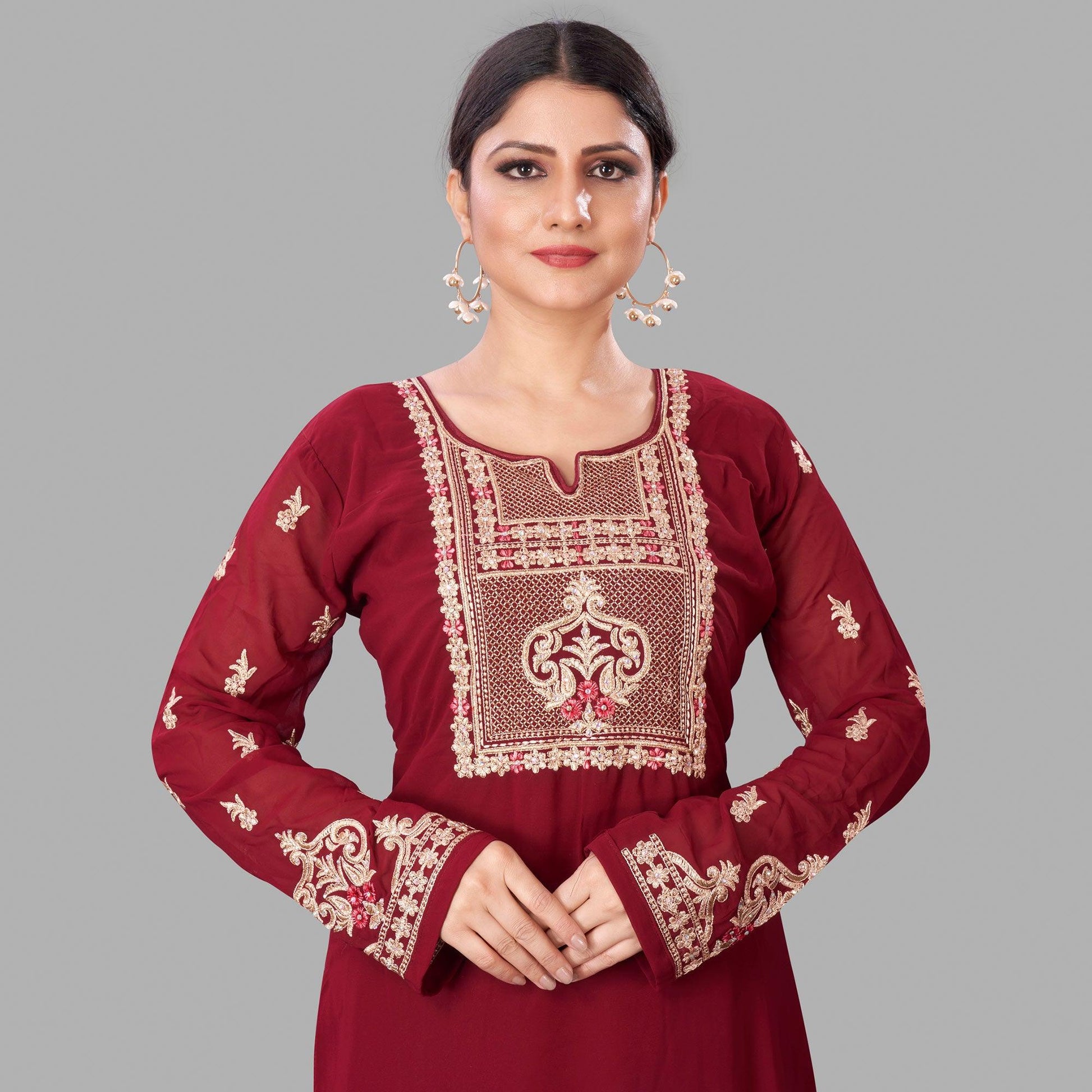 Maroon Semi Party Wear Embroidered Heavy Georgette Palazzo Suit