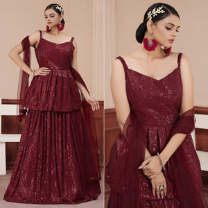 Maroon Sequins Embroidered Art Silk Lehenga Choli