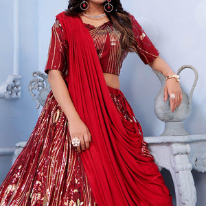 Maroon Sequins Embroidered Art Silk Lehenga Choli