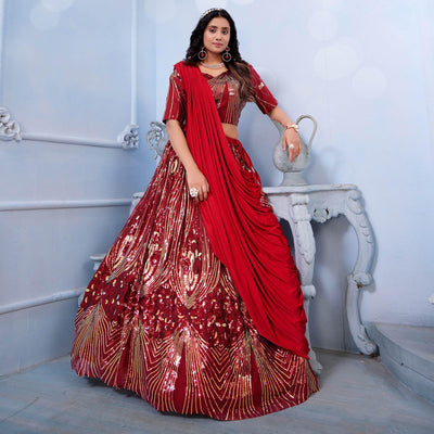Maroon Sequins Embroidered Art Silk Lehenga Choli