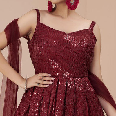 Maroon Sequins Embroidered Art Silk Lehenga Choli