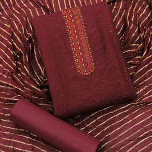 Maroon Sequins Embroidered Chanderi Dress Material