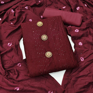 Maroon Sequins Embroidered Chanderi Dress Material