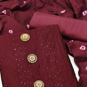 Maroon Sequins Embroidered Chanderi Dress Material