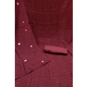 Maroon Sequins Embroidered Chanderi Dress Material