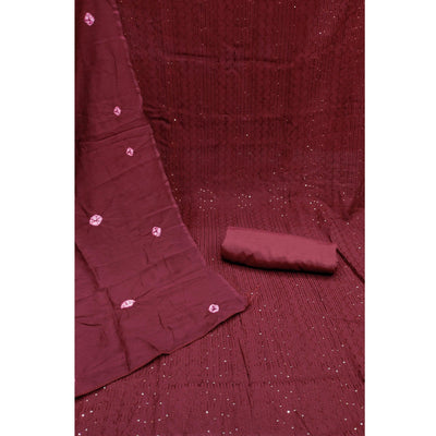 Maroon Sequins Embroidered Chanderi Dress Material