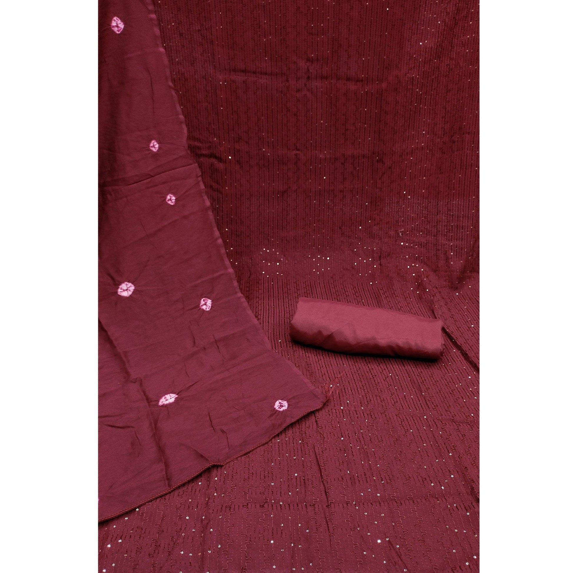 Maroon Sequins Embroidered Chanderi Dress Material