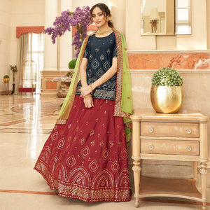 Maroon Sequins Embroidered Chiffon Lehenga Choli