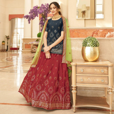Maroon Sequins Embroidered Chiffon Lehenga Choli