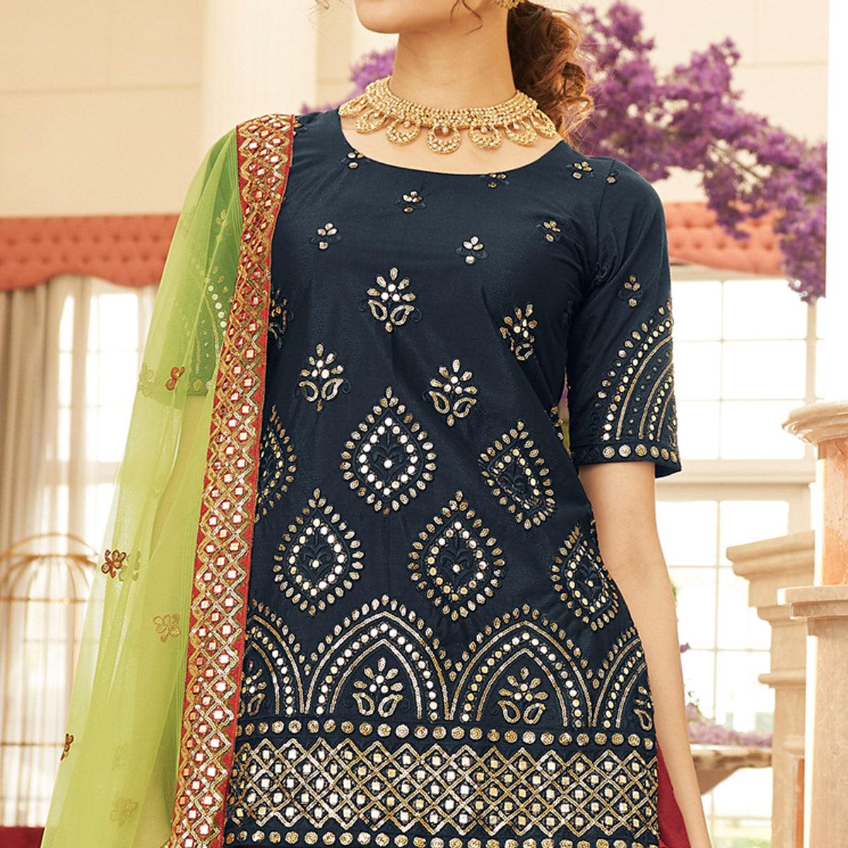 Maroon Sequins Embroidered Chiffon Lehenga Choli