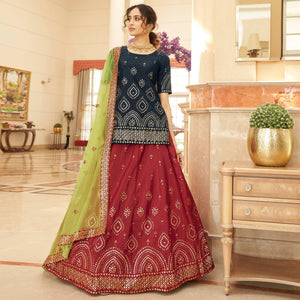 Maroon Sequins Embroidered Chiffon Lehenga Choli