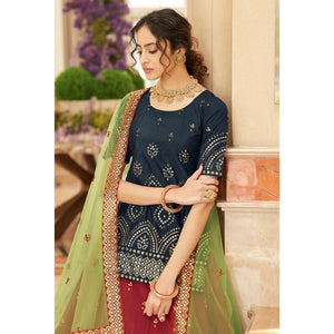 Maroon Sequins Embroidered Chiffon Lehenga Choli
