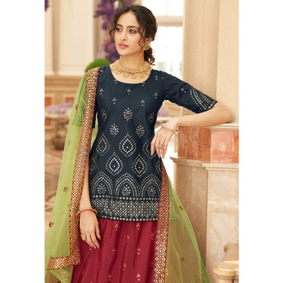 Maroon Sequins Embroidered Chiffon Lehenga Choli