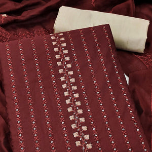 Maroon Sequins Embroidered Cotton Silk Dress Material