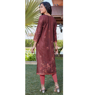 Maroon Sequins Embroidered Cotton Silk Kurti