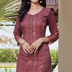 Maroon Sequins Embroidered Cotton Silk Kurti