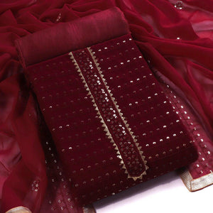 Maroon Sequins Embroidered Georgette Dress Material