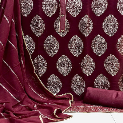 Maroon Sequins Embroidered Georgette Dress Material