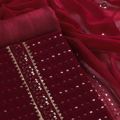 Maroon Sequins Embroidered Georgette Dress Material