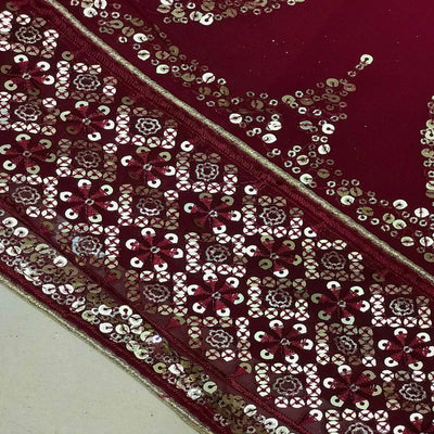 Maroon Sequins Embroidered Georgette Dress Material