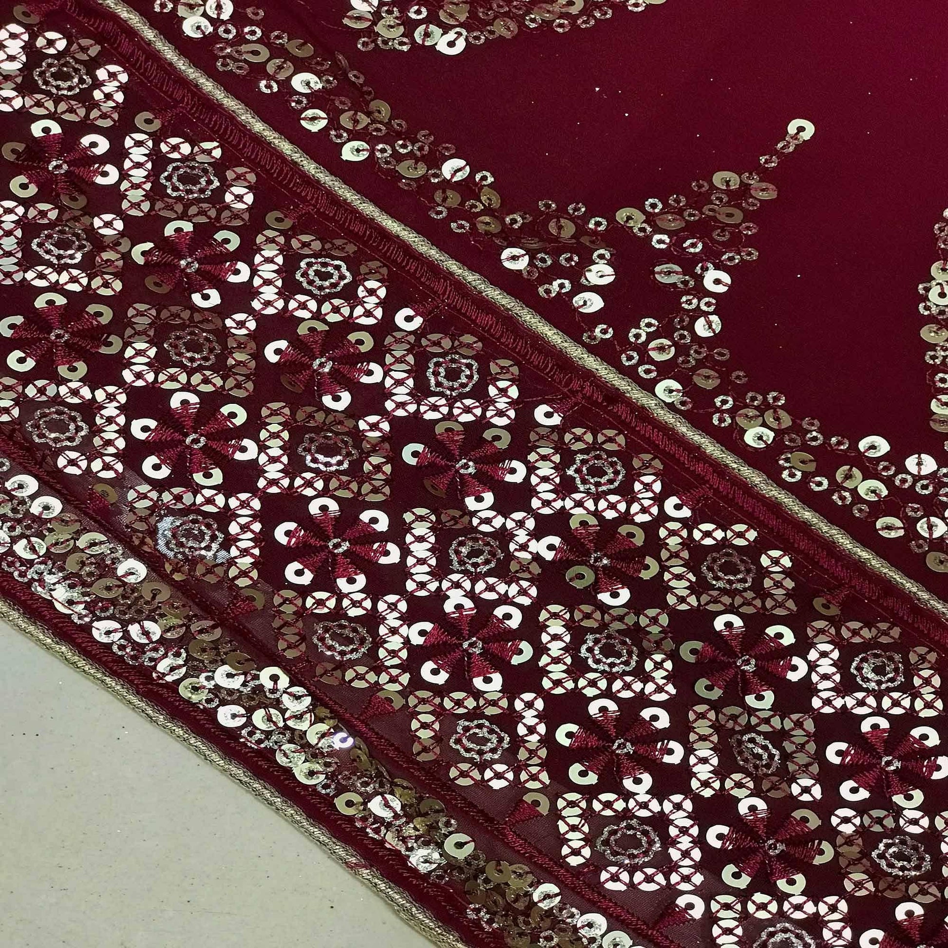 Maroon Sequins Embroidered Georgette Dress Material