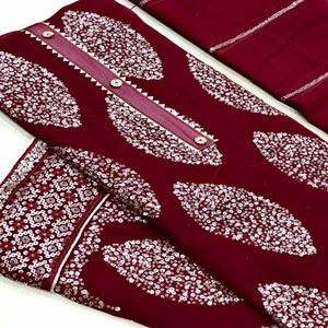 Maroon Sequins Embroidered Georgette Dress Material