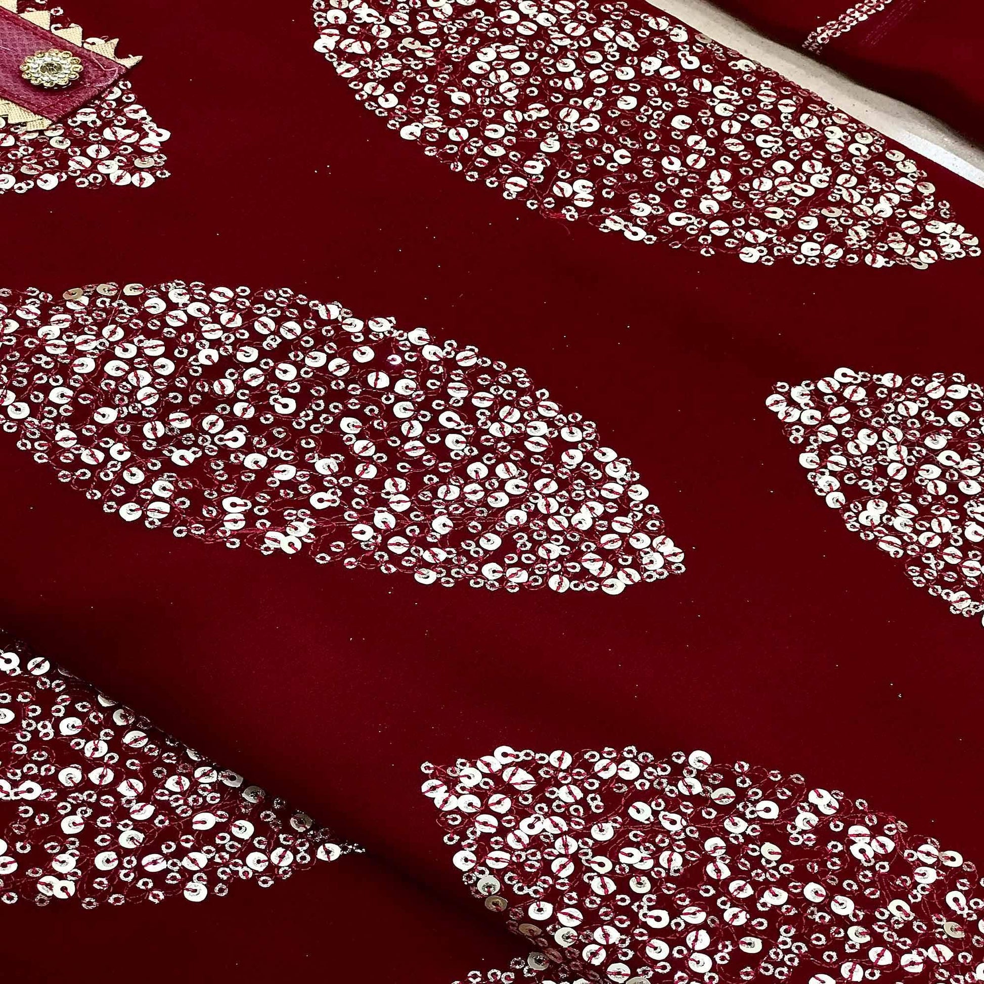 Maroon Sequins Embroidered Georgette Dress Material