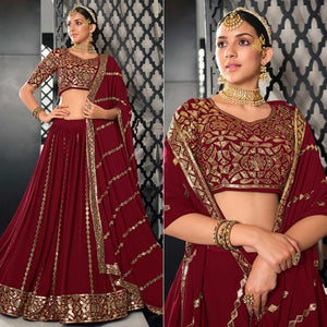 Maroon Sequins Embroidered Georgette Lehenga Choli