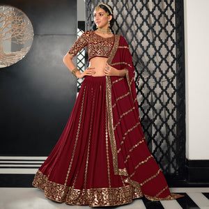 Maroon Sequins Embroidered Georgette Lehenga Choli