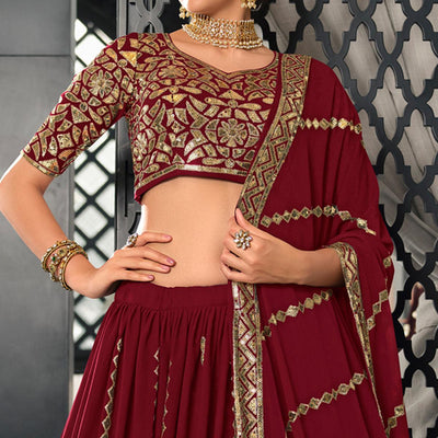 Maroon Sequins Embroidered Georgette Lehenga Choli