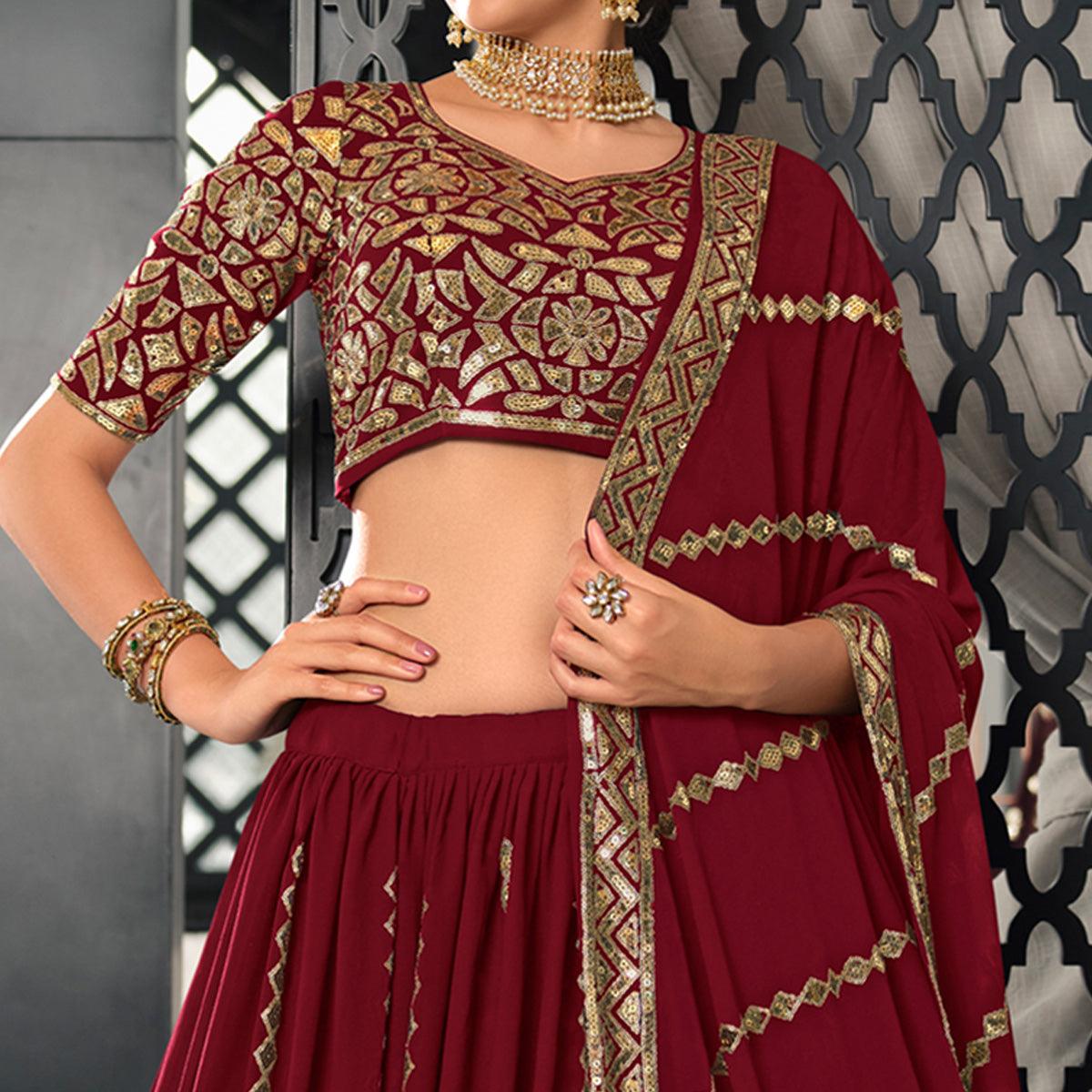 Maroon Sequins Embroidered Georgette Lehenga Choli
