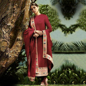 Maroon Sequins Embroidered Georgette Salwar Suit