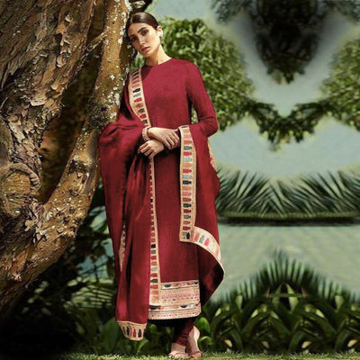 Maroon Sequins Embroidered Georgette Salwar Suit