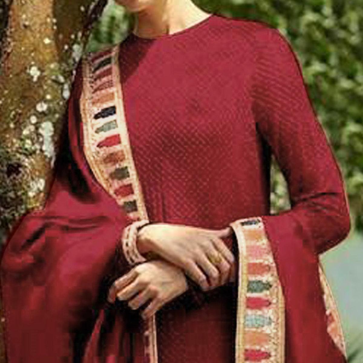 Maroon Sequins Embroidered Georgette Salwar Suit