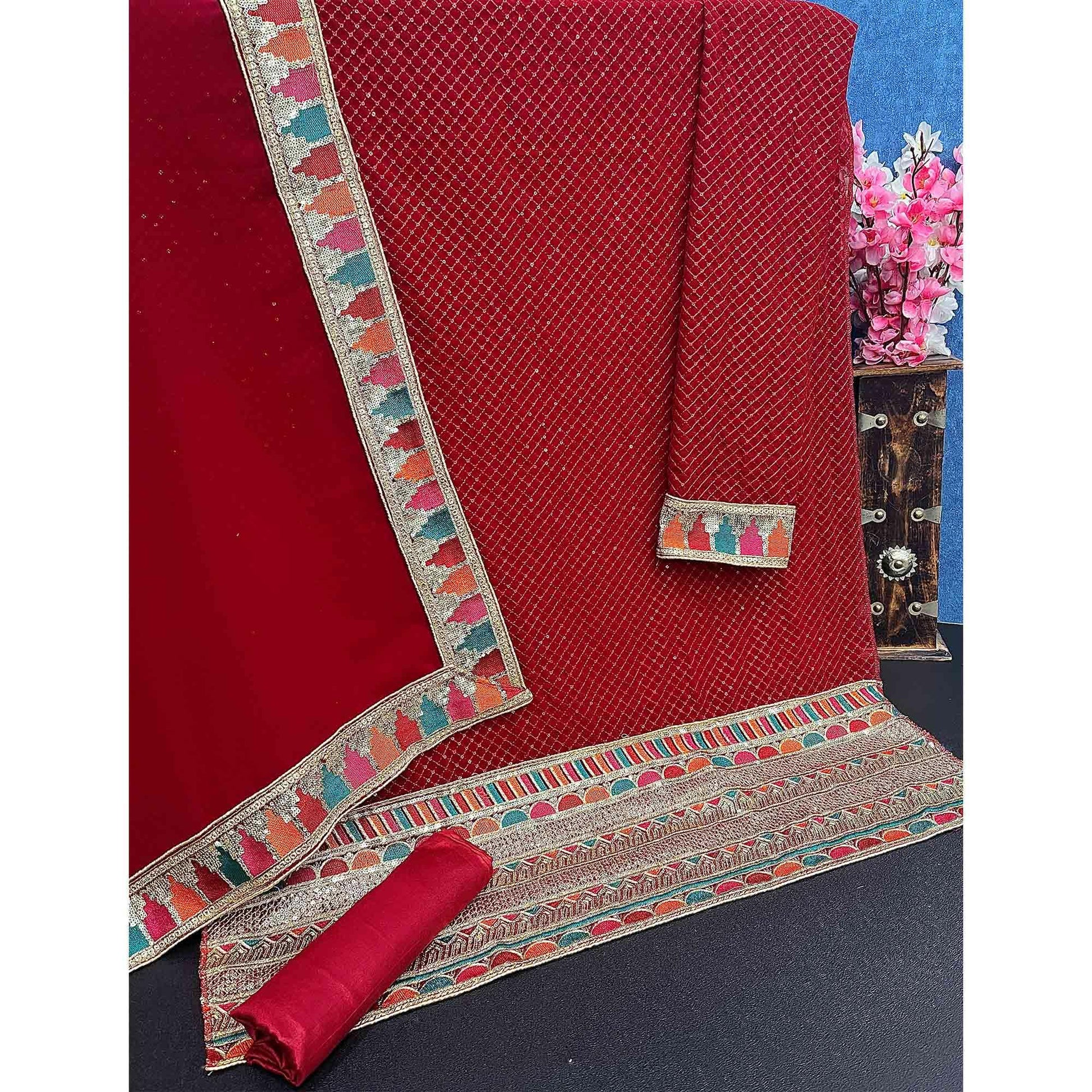 Maroon Sequins Embroidered Georgette Salwar Suit