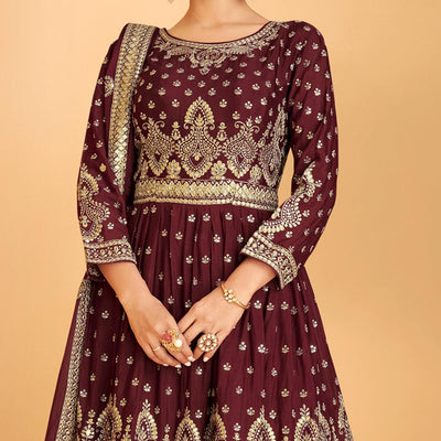 Maroon Sequins Embroidered Georgette Sharara Suit