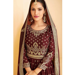 Maroon Sequins Embroidered Georgette Sharara Suit